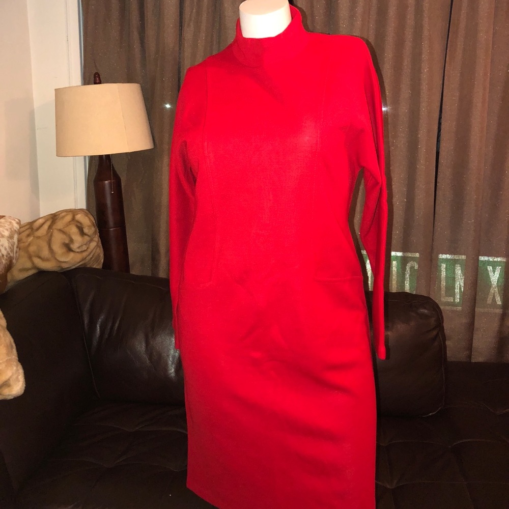Nina Leonard Red Dress Mockneck Size L Pre-Owned🔥